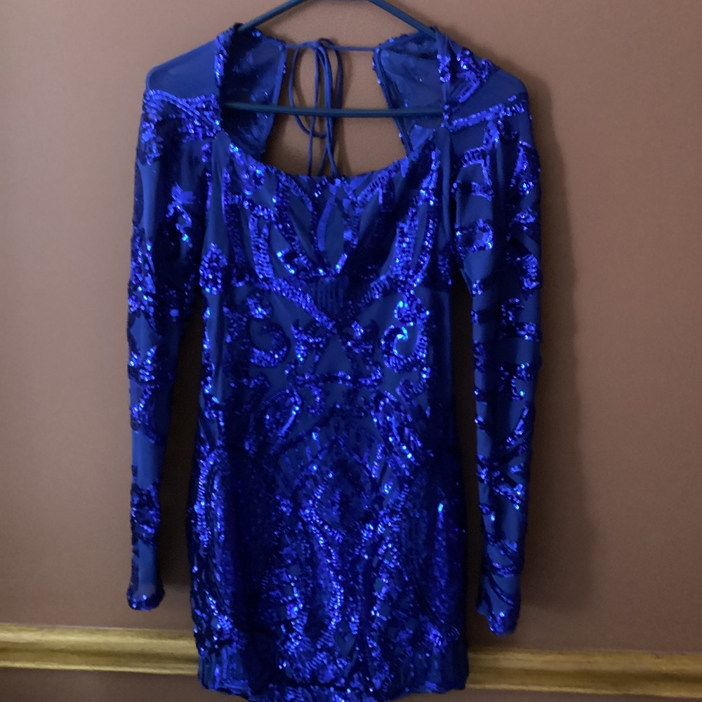 Royal blue long sleeve formal dress